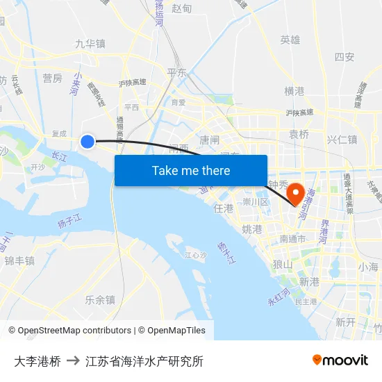 大李港桥 to 江苏省海洋水产研究所 map