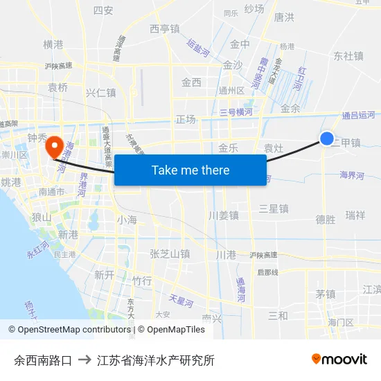 余西南路口 to 江苏省海洋水产研究所 map
