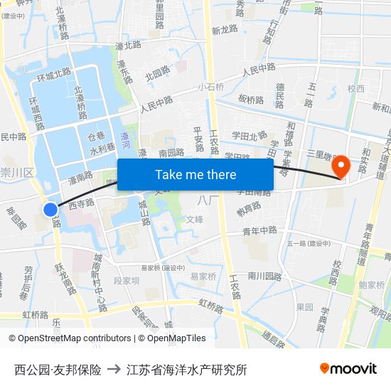 西公园·友邦保险 to 江苏省海洋水产研究所 map