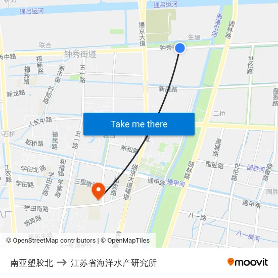 南亚塑胶北 to 江苏省海洋水产研究所 map