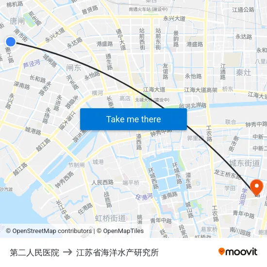 第二人民医院 to 江苏省海洋水产研究所 map