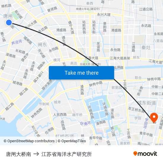 唐闸大桥南 to 江苏省海洋水产研究所 map