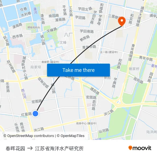 春晖花园 to 江苏省海洋水产研究所 map