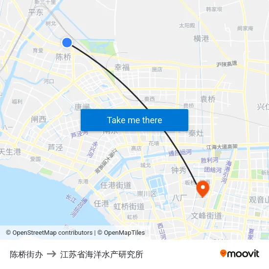 陈桥街办 to 江苏省海洋水产研究所 map