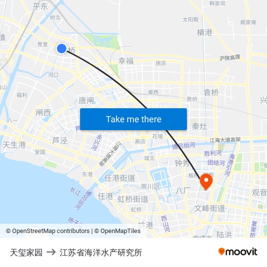 天玺家园 to 江苏省海洋水产研究所 map