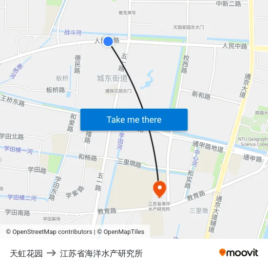 天虹花园 to 江苏省海洋水产研究所 map
