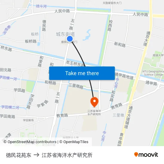 德民花苑东 to 江苏省海洋水产研究所 map