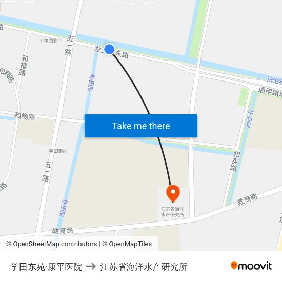 学田东苑·康平医院 to 江苏省海洋水产研究所 map