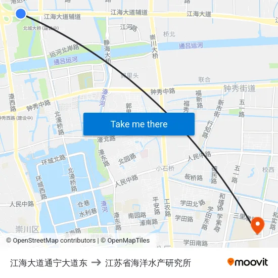 江海大道通宁大道东 to 江苏省海洋水产研究所 map