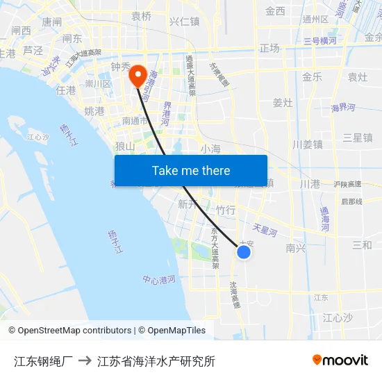 江东钢绳厂 to 江苏省海洋水产研究所 map