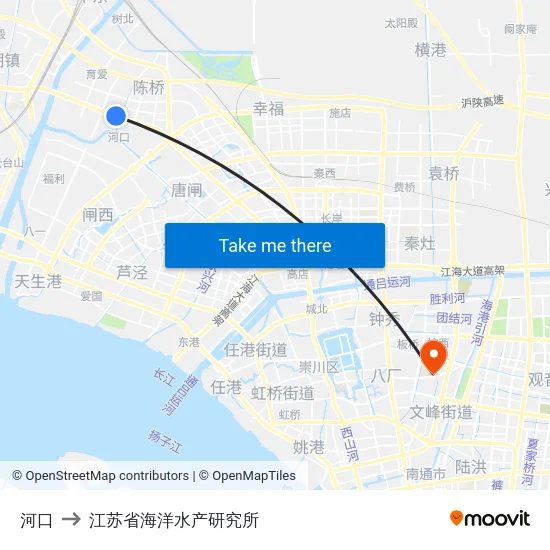 河口 to 江苏省海洋水产研究所 map