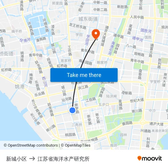 新城小区 to 江苏省海洋水产研究所 map