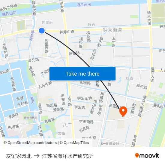 友谊家园北 to 江苏省海洋水产研究所 map