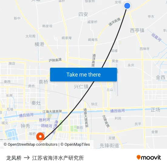 龙凤桥 to 江苏省海洋水产研究所 map