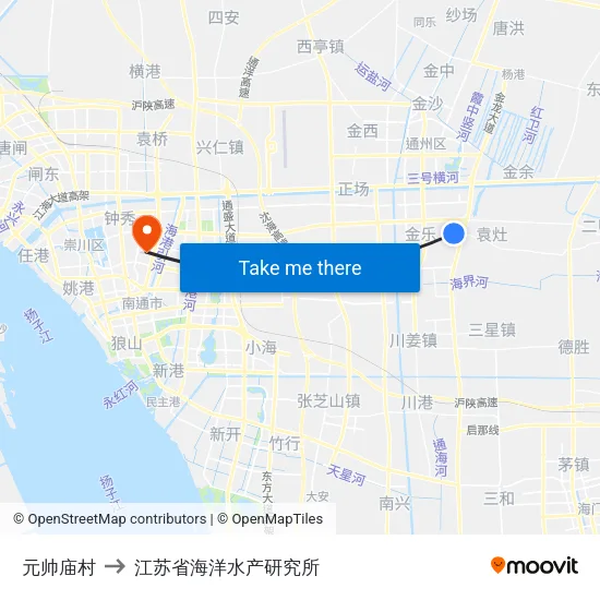 元帅庙村 to 江苏省海洋水产研究所 map