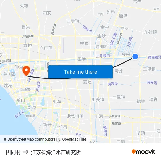 四同村 to 江苏省海洋水产研究所 map