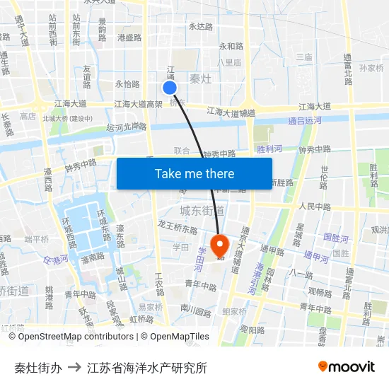 秦灶街办 to 江苏省海洋水产研究所 map