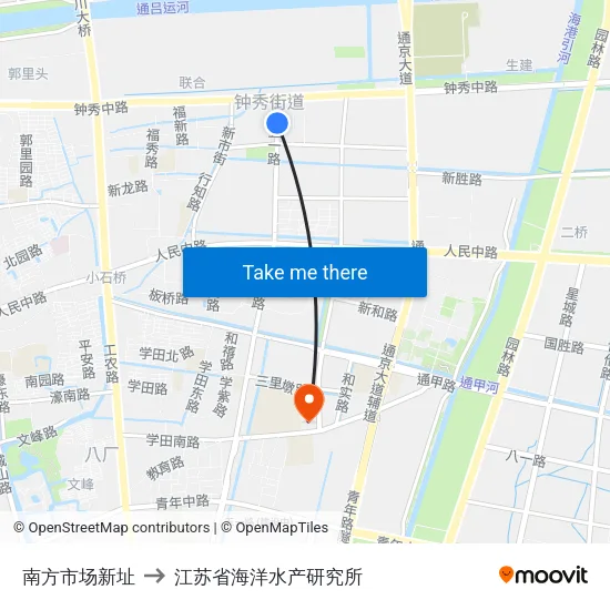 南方市场新址 to 江苏省海洋水产研究所 map