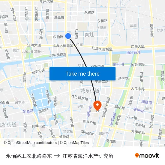 永怡路工农北路路东 to 江苏省海洋水产研究所 map