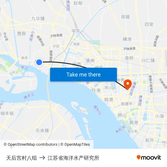 天后宫村八组 to 江苏省海洋水产研究所 map