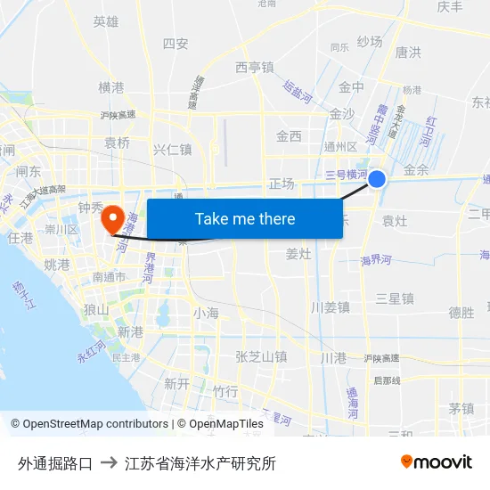 外通掘路口 to 江苏省海洋水产研究所 map
