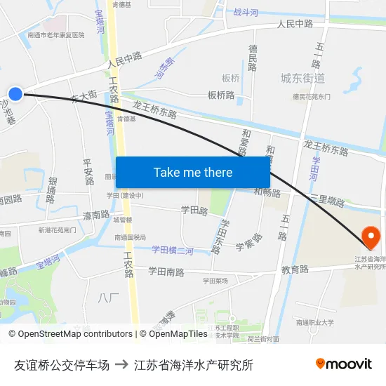 友谊桥公交停车场 to 江苏省海洋水产研究所 map