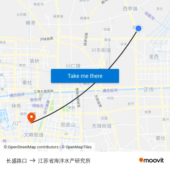 长盛路口 to 江苏省海洋水产研究所 map