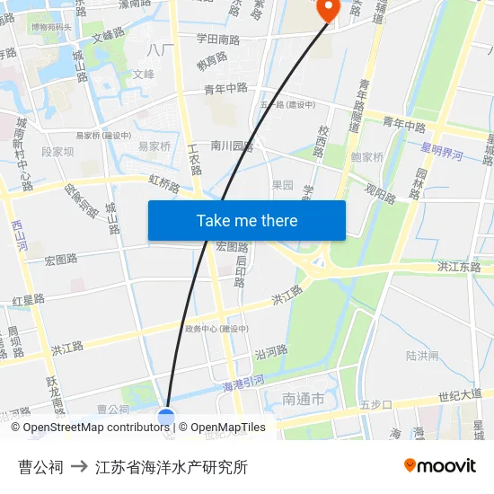曹公祠 to 江苏省海洋水产研究所 map
