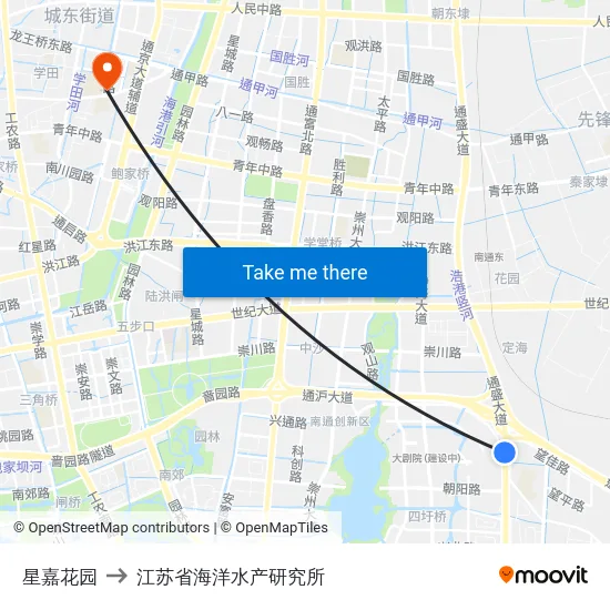 星嘉花园 to 江苏省海洋水产研究所 map