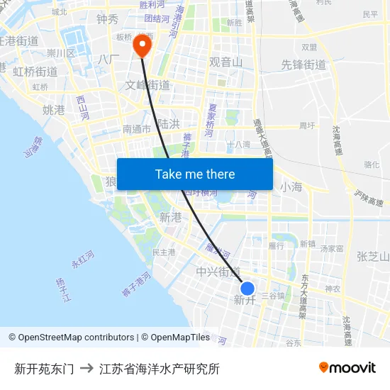 新开苑东门 to 江苏省海洋水产研究所 map