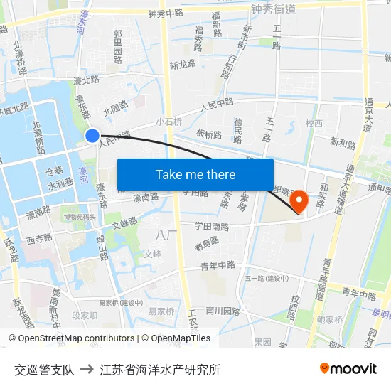 交巡警支队 to 江苏省海洋水产研究所 map