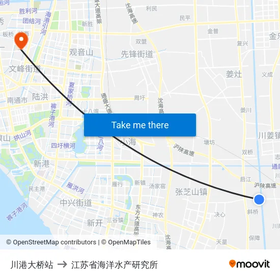 川港大桥站 to 江苏省海洋水产研究所 map