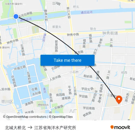 北城大桥北 to 江苏省海洋水产研究所 map
