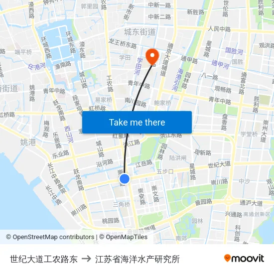 世纪大道工农路东 to 江苏省海洋水产研究所 map