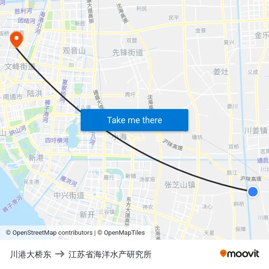 川港大桥东 to 江苏省海洋水产研究所 map