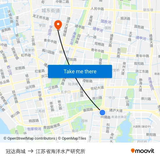 冠达商城 to 江苏省海洋水产研究所 map