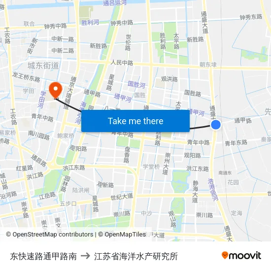 东快速路通甲路南 to 江苏省海洋水产研究所 map
