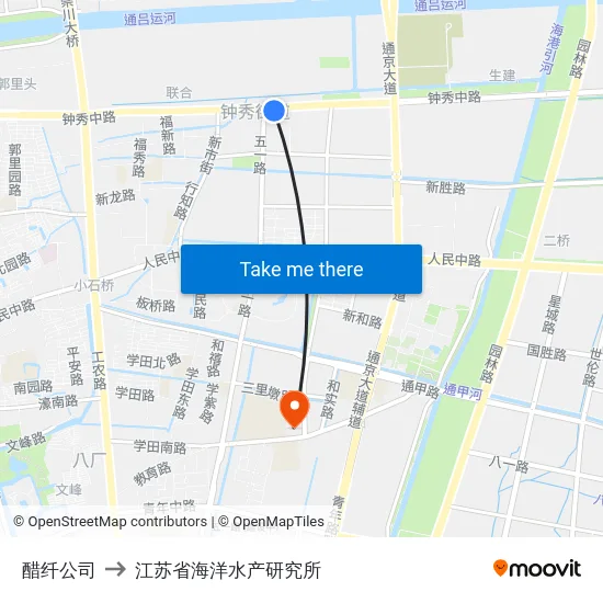 醋纤公司 to 江苏省海洋水产研究所 map