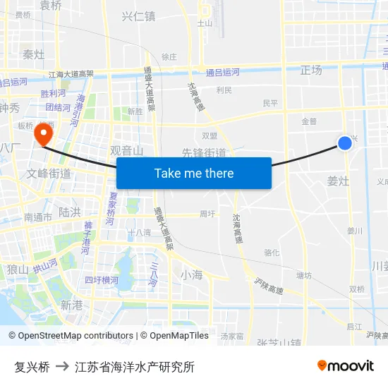 复兴桥 to 江苏省海洋水产研究所 map