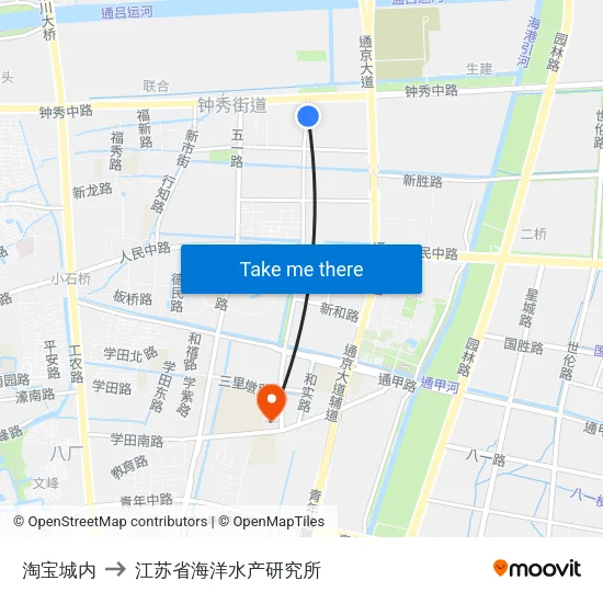 淘宝城内 to 江苏省海洋水产研究所 map