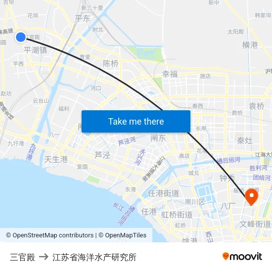 三官殿 to 江苏省海洋水产研究所 map