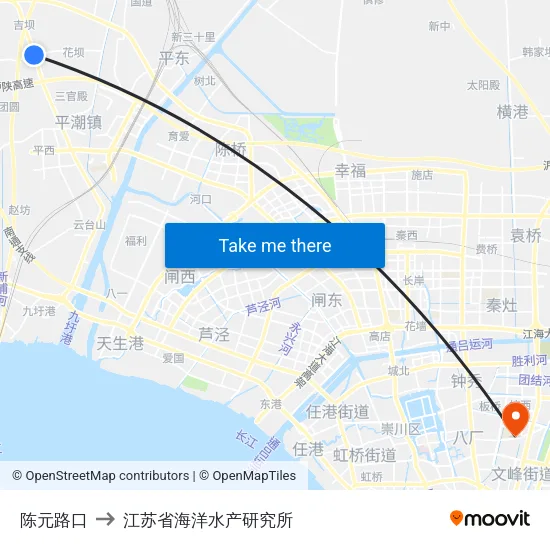 陈元路口 to 江苏省海洋水产研究所 map