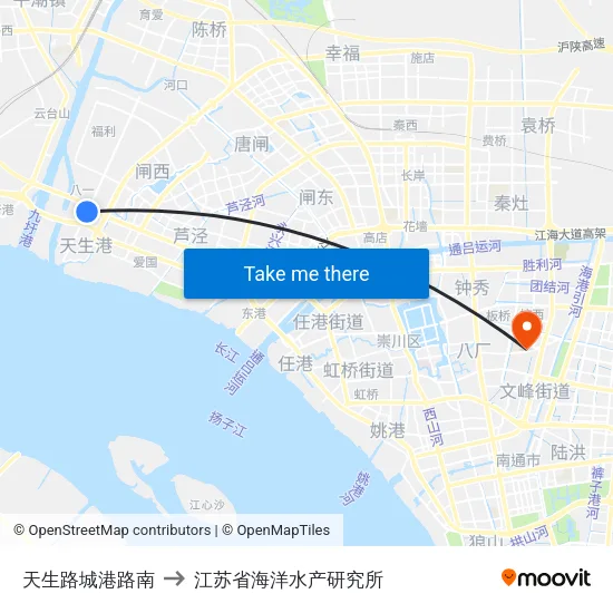 天生路城港路南 to 江苏省海洋水产研究所 map