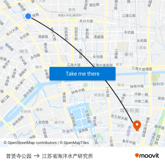 普贤寺公园 to 江苏省海洋水产研究所 map