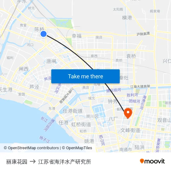 丽康花园 to 江苏省海洋水产研究所 map