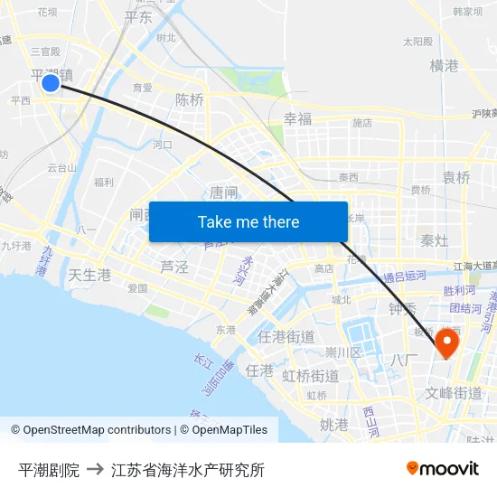 平潮剧院 to 江苏省海洋水产研究所 map