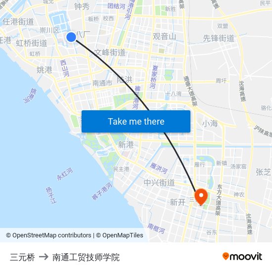 三元桥 to 南通工贸技师学院 map