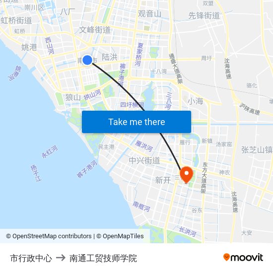 市行政中心 to 南通工贸技师学院 map