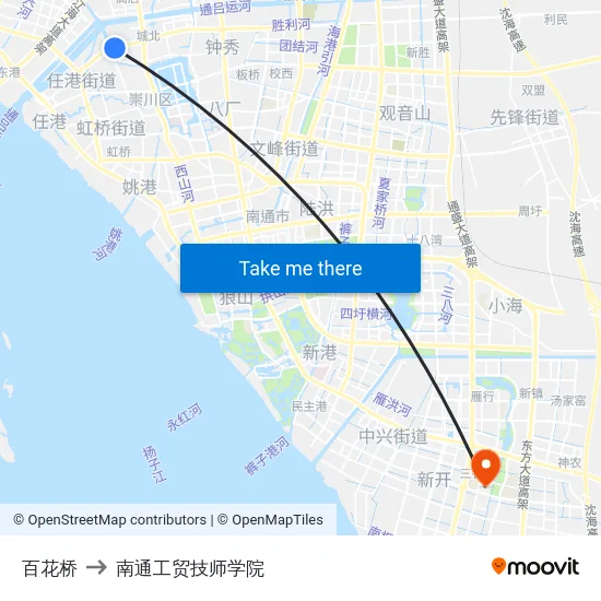 百花桥 to 南通工贸技师学院 map
