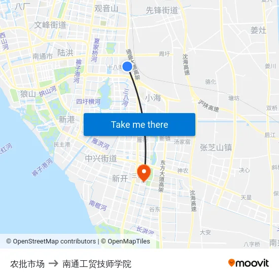 农批市场 to 南通工贸技师学院 map
